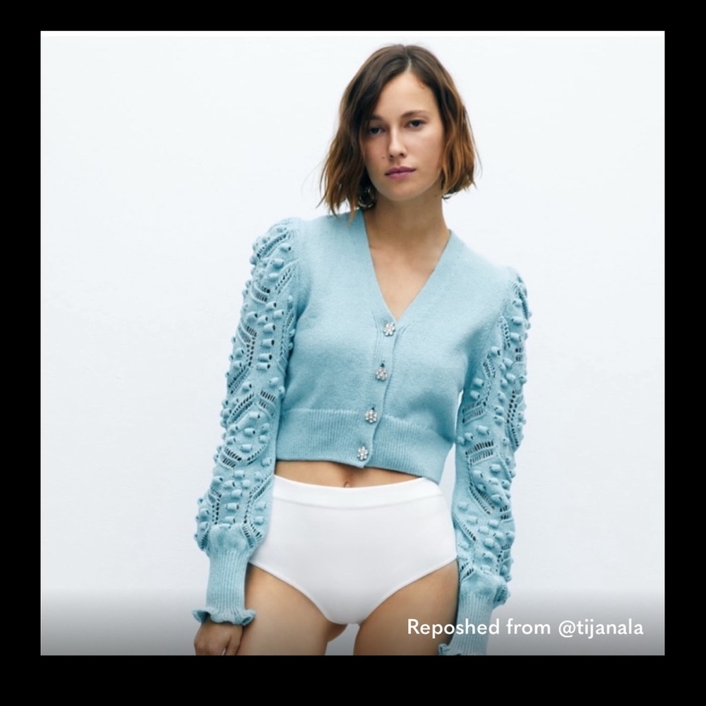 Zara Blue Cardigan with Embellished Sleeves